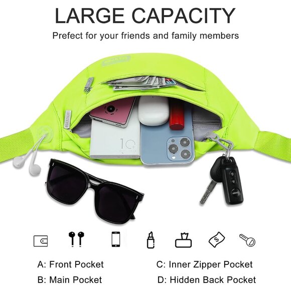 Women Men Neno Green Large Crossbody Fanny Pack Belt Bag Hands-Free Waist Pack - Picture 3 of 7